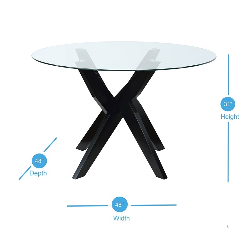 Steve Silver Amalie Round Black and Clear Glass Dining Table