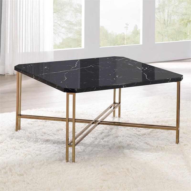 Steve Silver Daxton Black Faux Marble Square Cocktail Table Homesquare