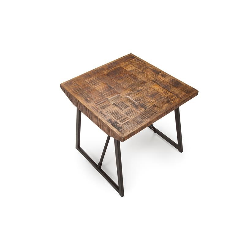 Walden Brown Wood Parquet Top with Dark Gray Iron Base End Table