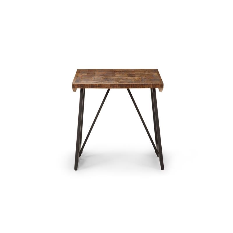 Walden Brown Wood Parquet Top with Dark Gray Iron Base End Table