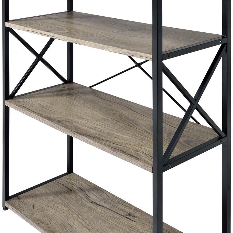 Steve Silver Corday Gray Wood and Black Metal Bookcase Homesquare