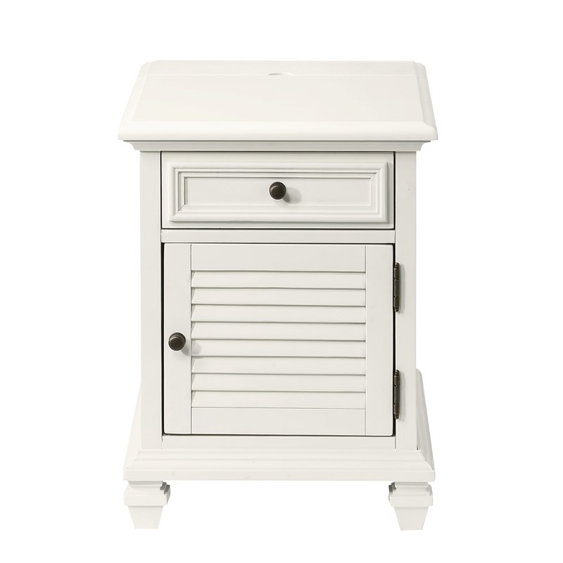 Charlestown Modern Farmhouse Soft White Wood Storage End Table with USB