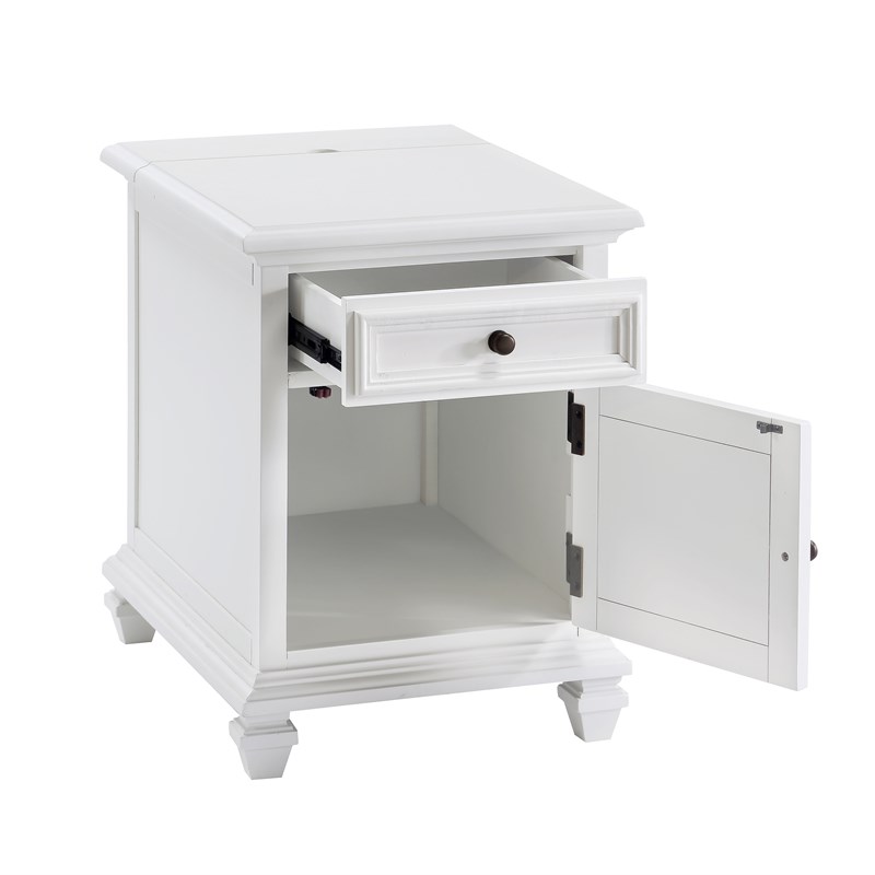 Charlestown Modern Farmhouse Soft White Wood Storage End Table with USB