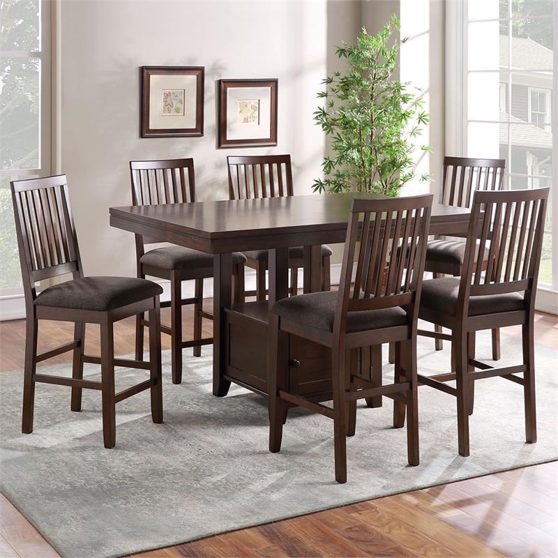 Yorktown Espresso Wood 7Piece Counter Storage Dining Set Homesquare