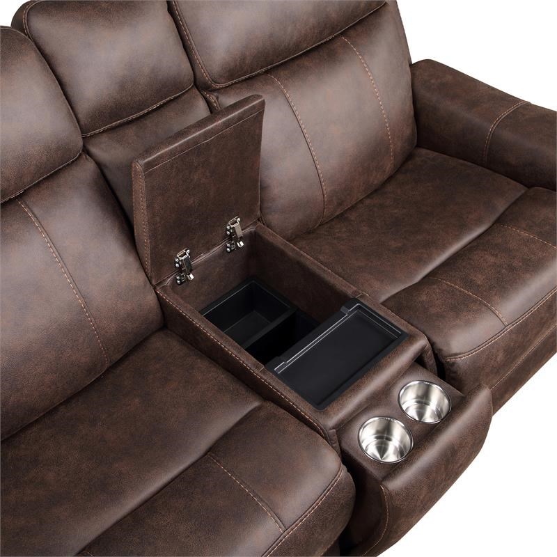 Valencia Walnut Brown Faux Leather Dual Power Reclining Console Loveseat