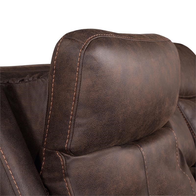 Valencia Walnut Brown Faux Leather Dual Power Reclining Console Loveseat