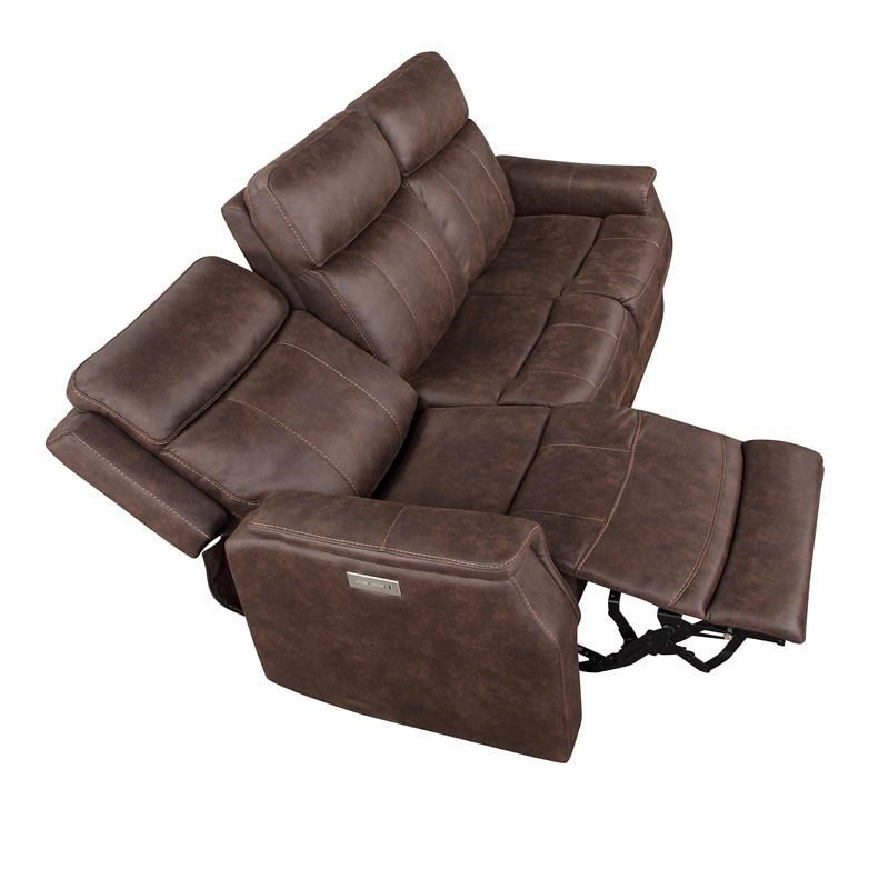 Valencia Walnut Brown Faux Leather Dual Power Reclining Sofa