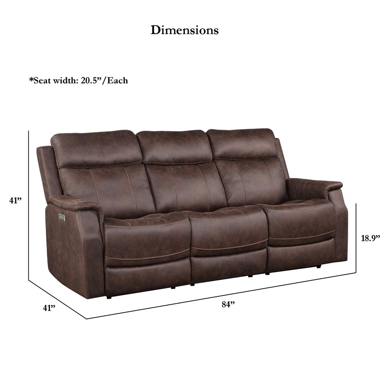 Valencia Walnut Brown Faux Leather Dual Power Reclining Sofa