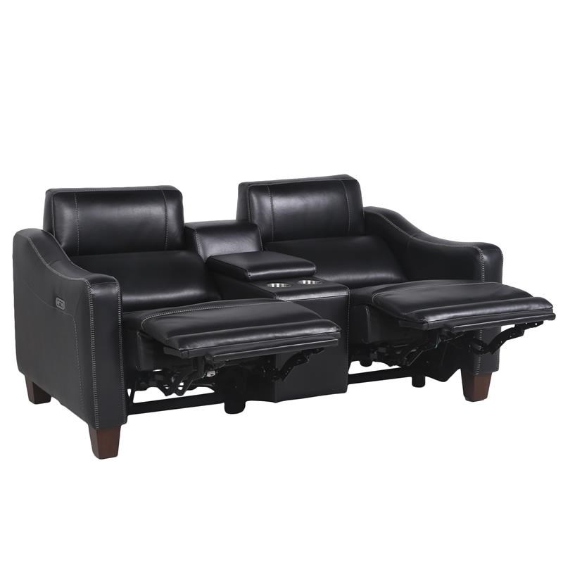 Giorno Power Console Loveseat - Black Leather