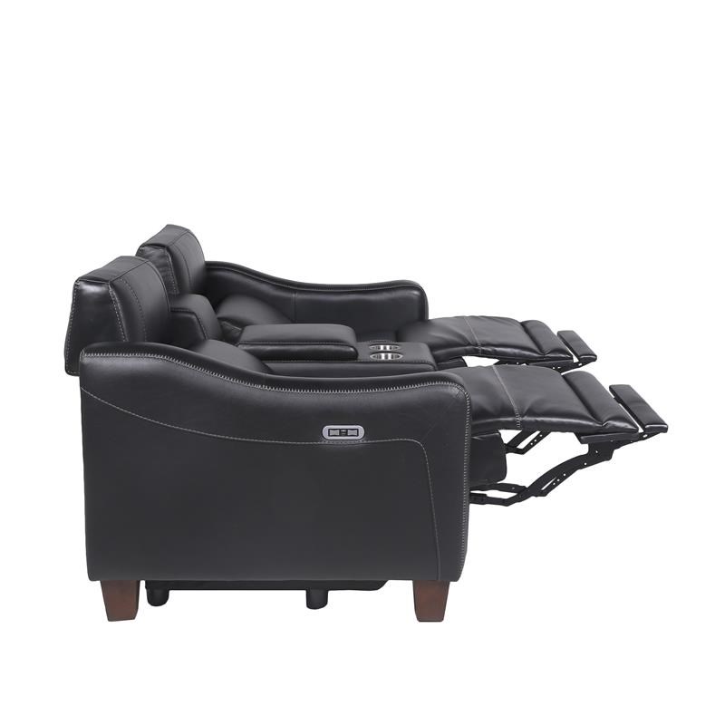 Giorno Power Console Loveseat - Black Leather