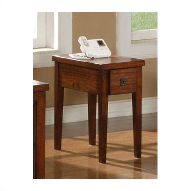 Davenport Chairside End Table in brown cherry finish with slate inlay