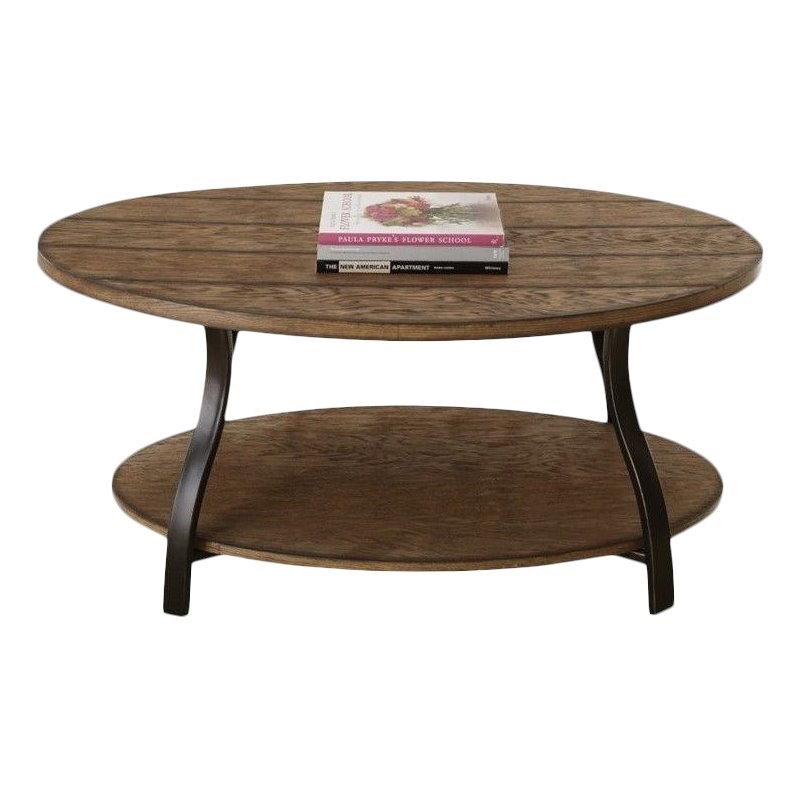 Denise Oval Cocktail Table in Light Oak Finish with Metal legs