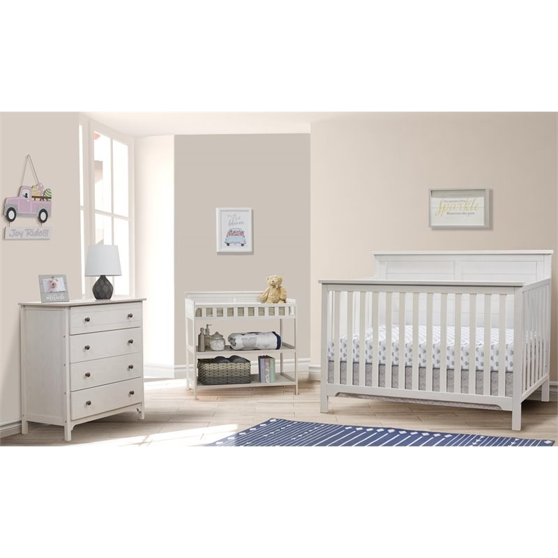Sorelle Farmhouse Room in a Box Convertible Crib Set in Weathered White