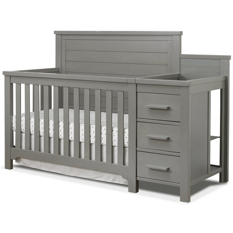 Sorelle Farmhouse Wooden Convertible Crib and Changer in Weathered Gray
