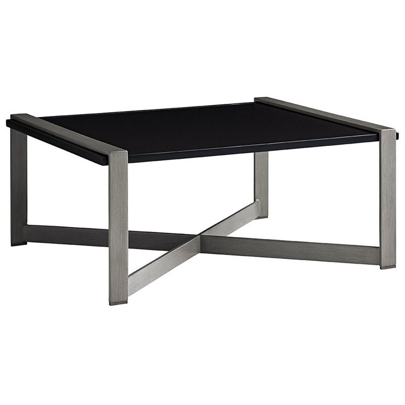 Tommy Bahama Del Mar Outdoor Cocktail Table in Platinum Gray and Black
