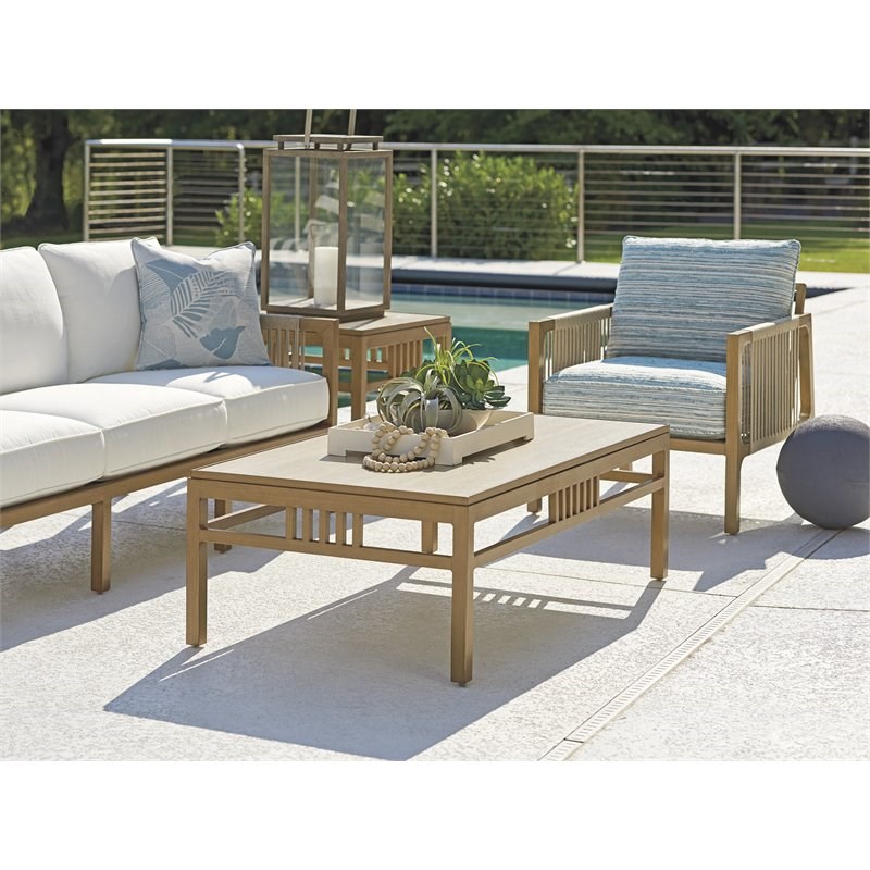 Tommy Bahama St Tropez Rectangular Outdoor Cocktail Table in Natural Teak