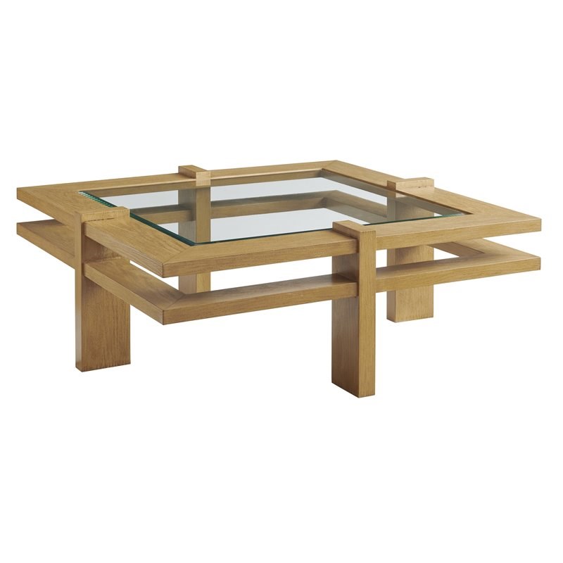Tommy Bahama Los Altos Beveled Glass Top Outdoor Cocktail Table in Aged Patina