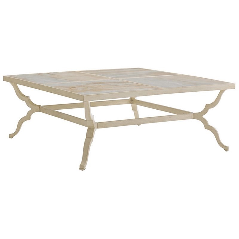 Tommy Bahama Misty Garden Porcelain Top Outdoor Cocktail Table in Ivory-Gold
