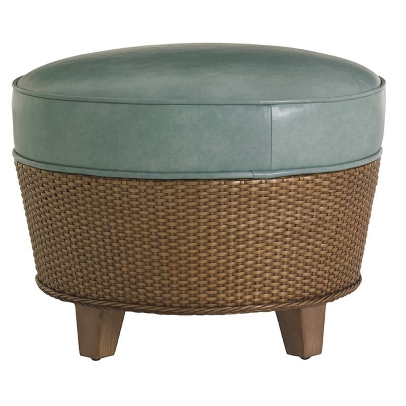 Tommy Bahama Twin Palms Lago Mar Leather Ottoman in Gulf Shore