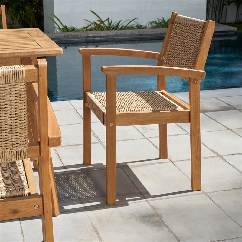 Vifah Chesapeake Solid Wood Patio Dining Chair In Golden Oak Set Of 2 Homesquare - Oak Patio Dining Chair