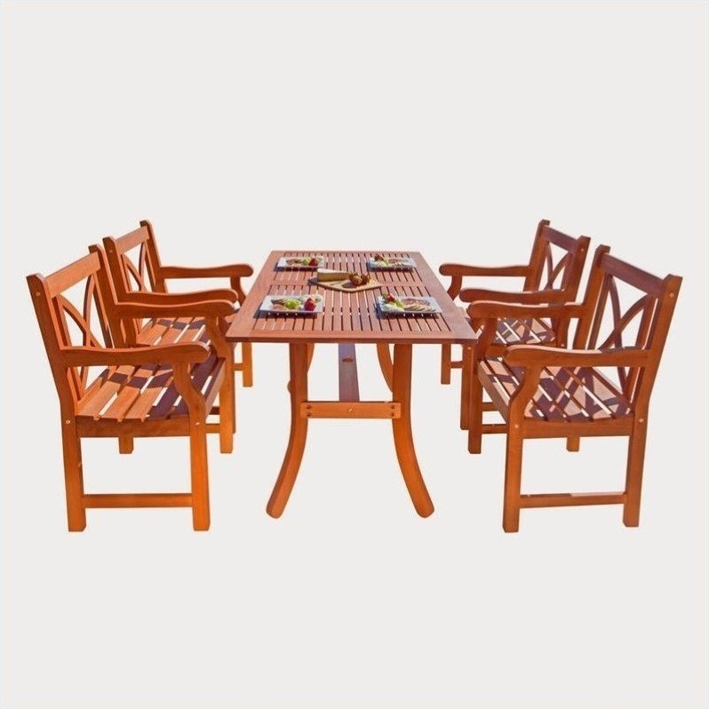 Vifah Malibu 5 Piece Wood Patio Dining Set