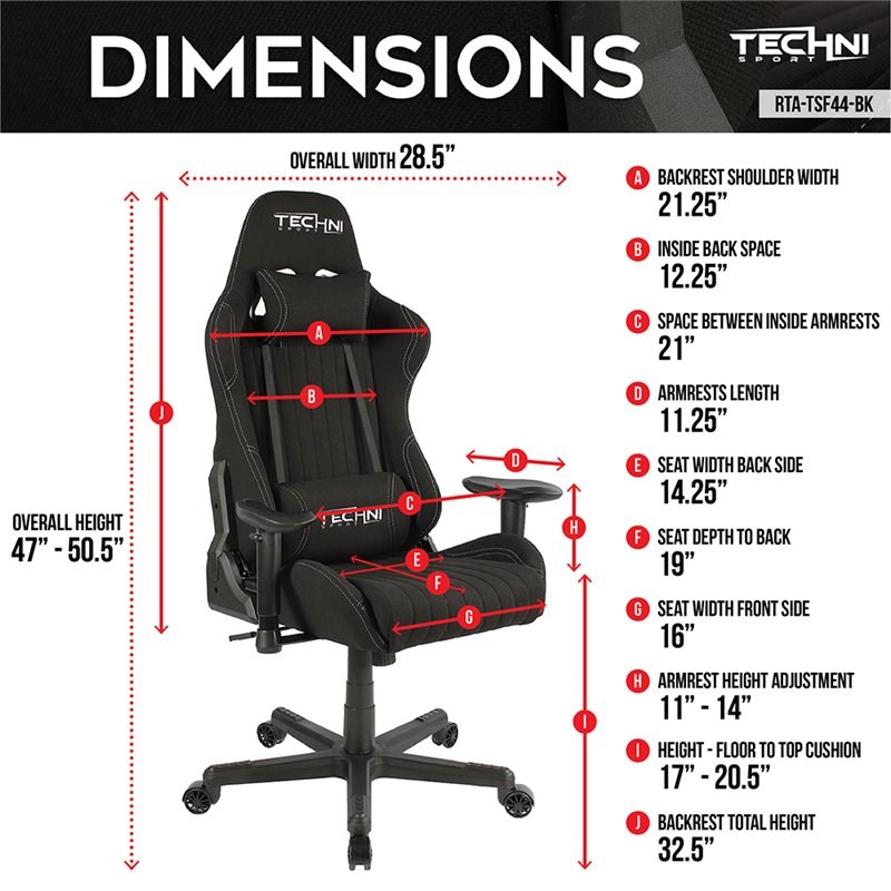 Techni Sport Ergonomic Adjustable Racing Game Chair in Black