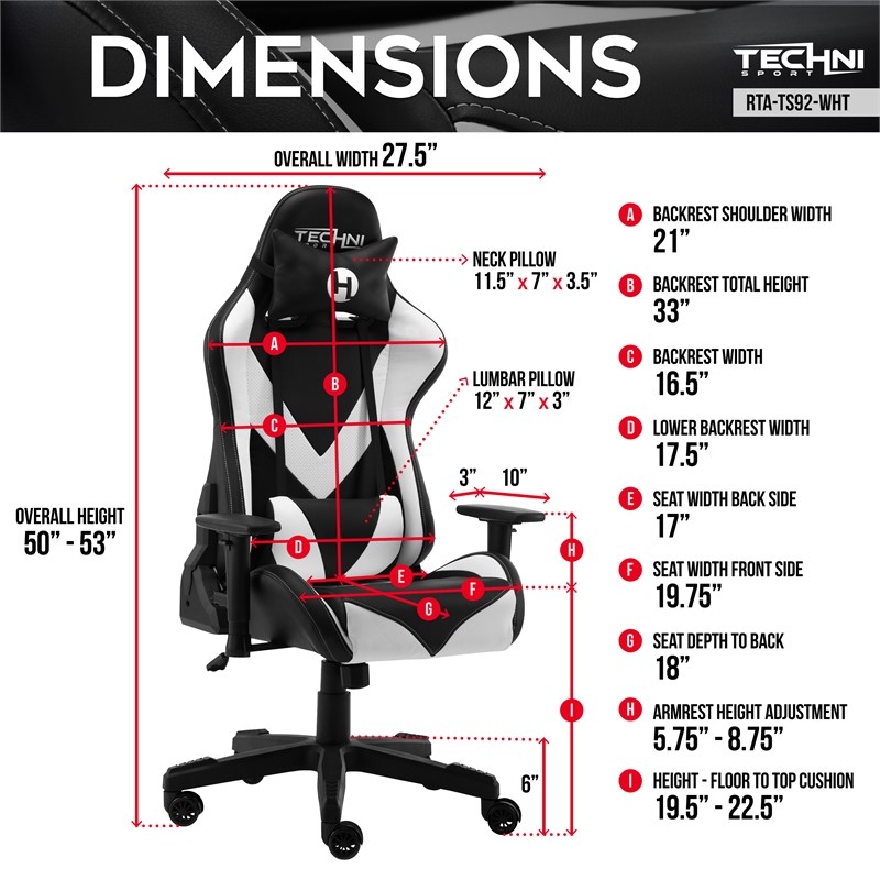 Techni Sport Polyurethane and Steel Frame TS-92 Office-PC Gaming Chair in White