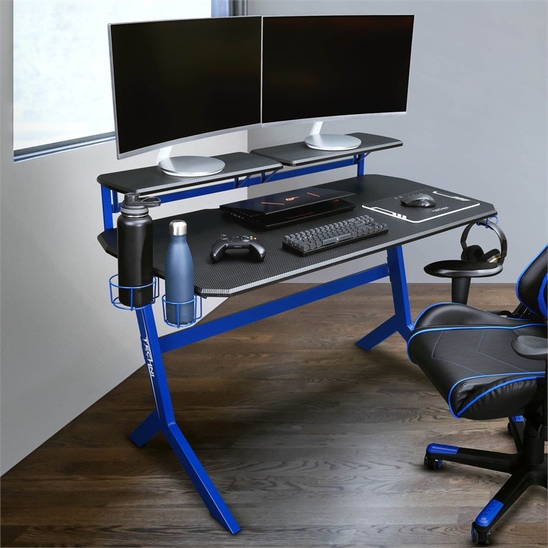 Techni Sport Engineered Wood and Steel Frame Stryker Gaming Desk in Blue