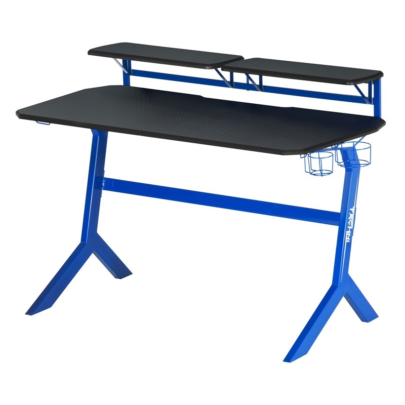 Techni Sport Engineered Wood and Steel Frame Stryker Gaming Desk in Blue