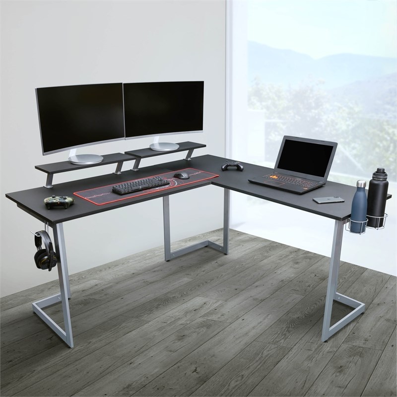 Techni Sport Warrior Engineered Wood L-Shaped Gaming Desk in Black