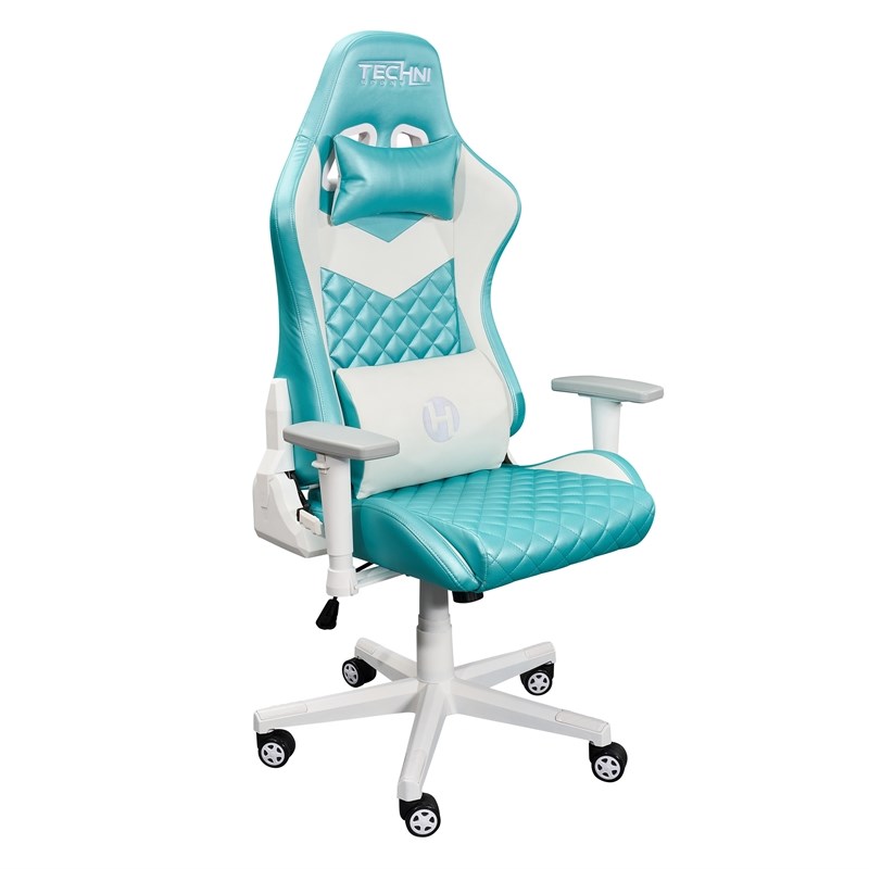 Techni Sport High-Back Polyurethane and Steel Frame Ergonomic Gaming Chair- Aqua