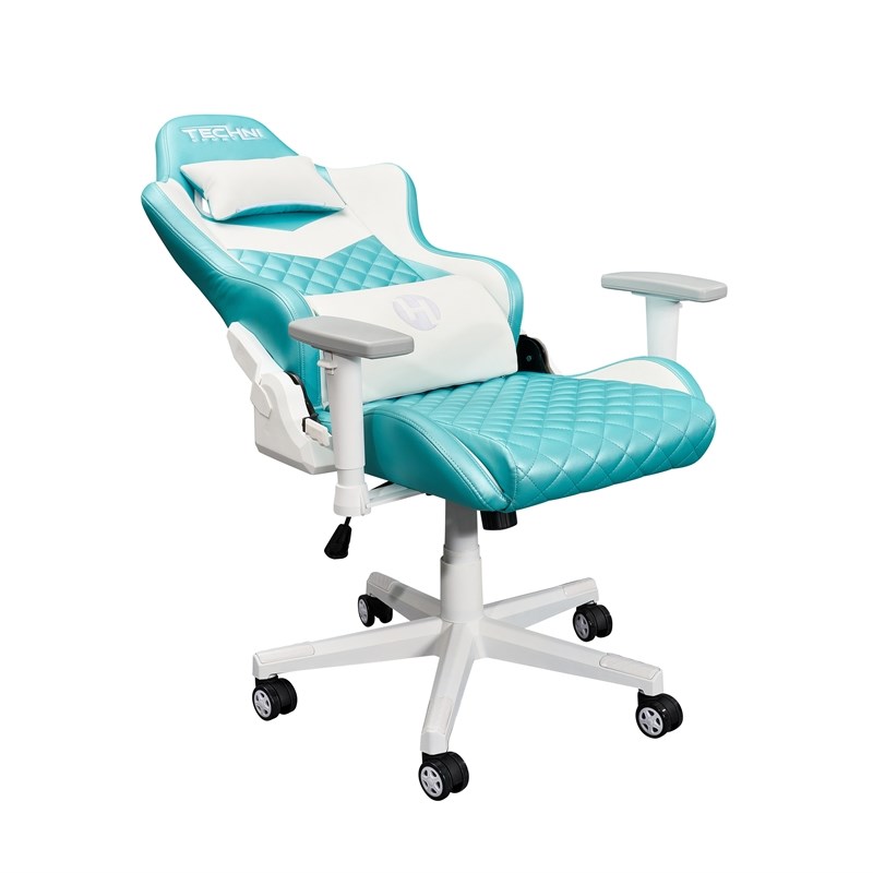 Techni Sport High-Back Polyurethane and Steel Frame Ergonomic Gaming Chair- Aqua