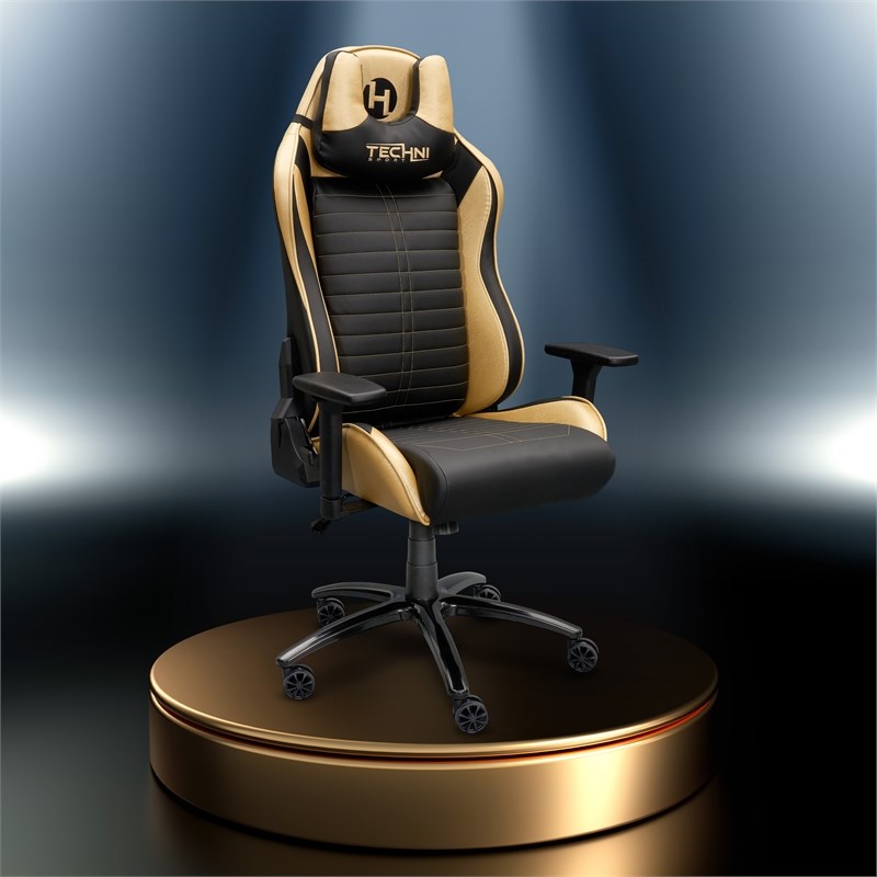 Techni Sport Ergonomic Polyurethane Fabric Racing Style Gaming  Chair - Gold