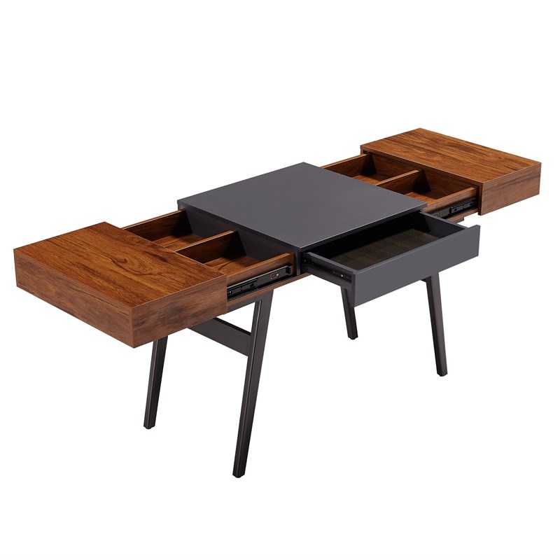 Techni Mobili Engineered Wood Expandable Modern Desk with Storage in Mahogany