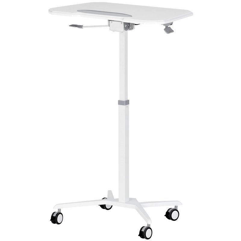 Techni Mobili Wooden Sit to Stand Tiltable Mobile Laptop Stand in White