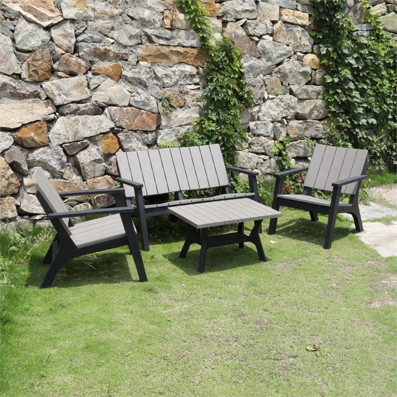 DUKAP Enzo 4 Piece Patio Sofa Seating Set in Black and Gray