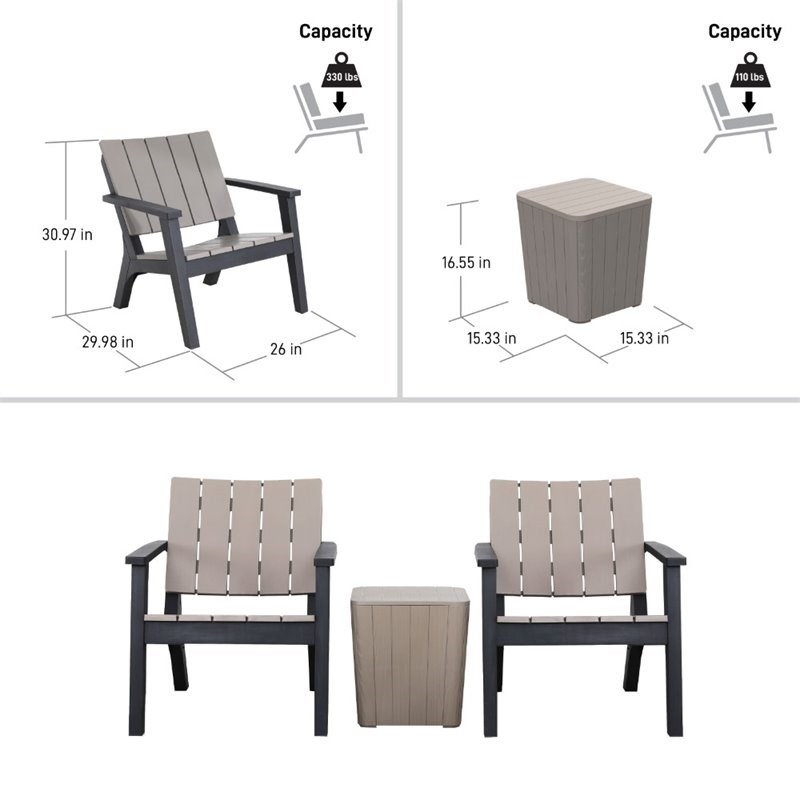 DUKAP Enzo 3 Piece Patio Seating Set in Black and Gray 