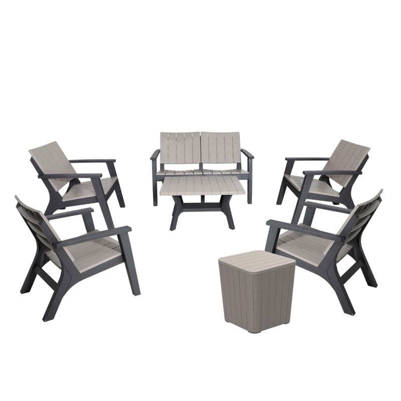 DUKAP Enzo 7 Piece Patio Sofa Seating Set in Black and Gray