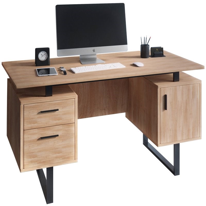 Techni Mobili Modern Wooden Computer Desk with Storage in Walnut