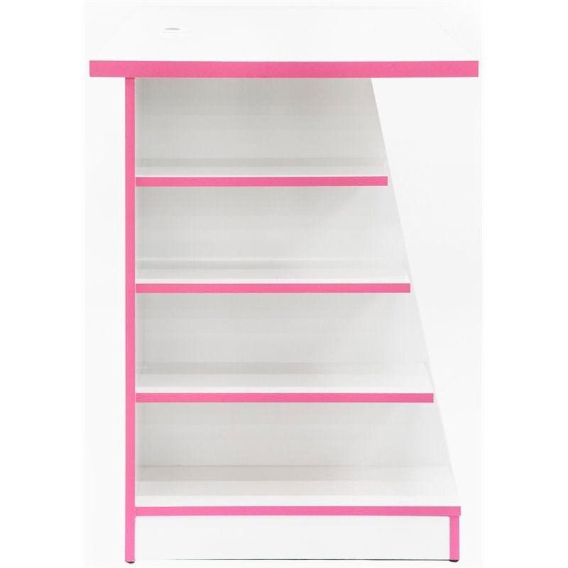 Techni Sport Jango Gaming Computer Desk with Storage in White and Pink