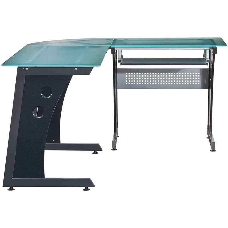 Techni Mobili L Shaped Frosted Glass Computer Desk in Graphite Homesquare