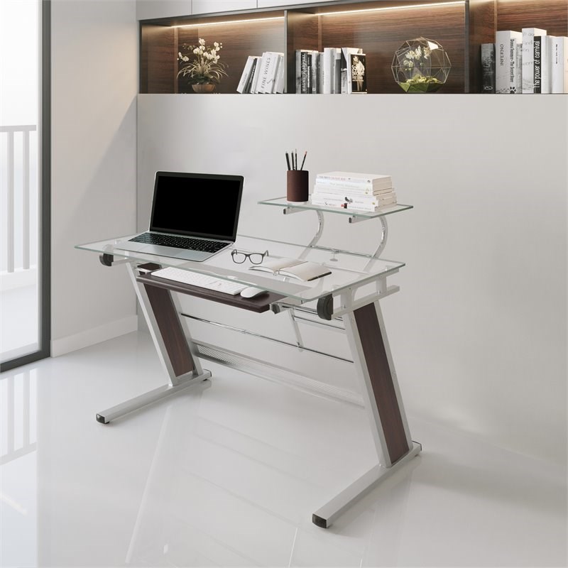 Techni Mobili Tempered Glass Home Office Workstation in Clear/Chrome