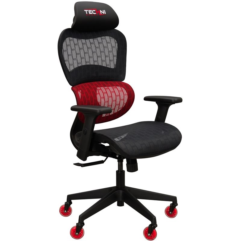 Techni Mobili TS36C AIRFLEX Cool Mesh PU Upholstered Gaming Chair in Red/Black
