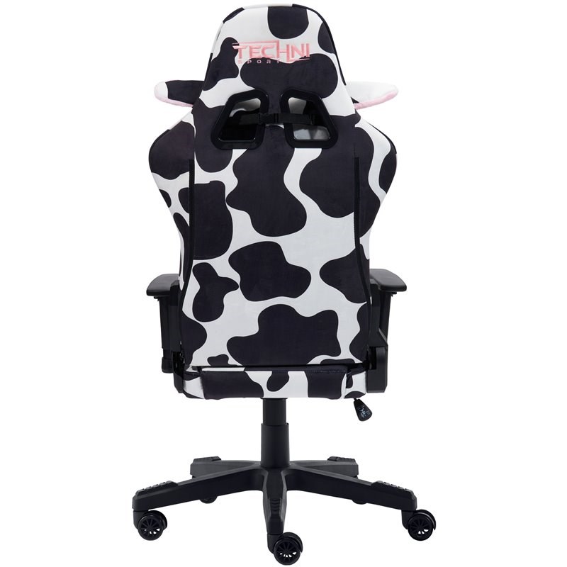 Techni Mobili TS85 COW Print Fabric LUXX Series Gaming Chair in Black/White