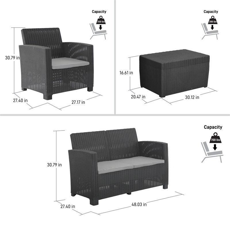 Techni Mobili Alta Plastic 4-Piece Outdoor Sofa Set with 4-Seat in Black