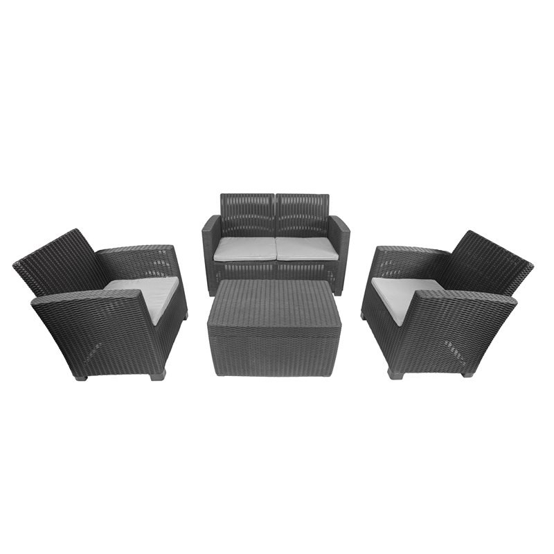 Techni Mobili Alta Plastic 4-Piece Outdoor Sofa Set with 4-Seat in Black
