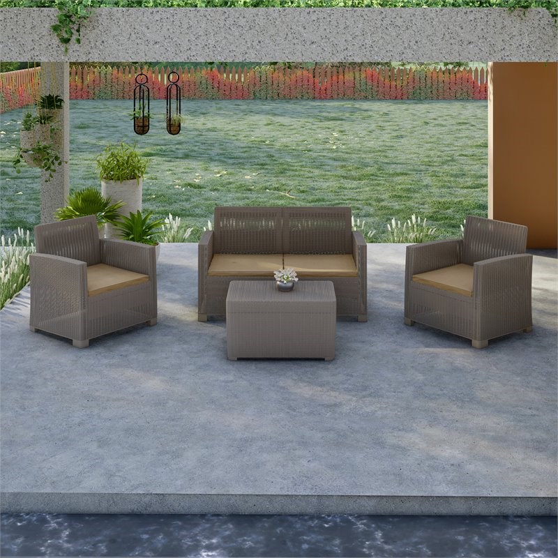 Techni Mobili Alta Plastic 4-Piece Outdoor Sofa Set with 4-Seat in Gray