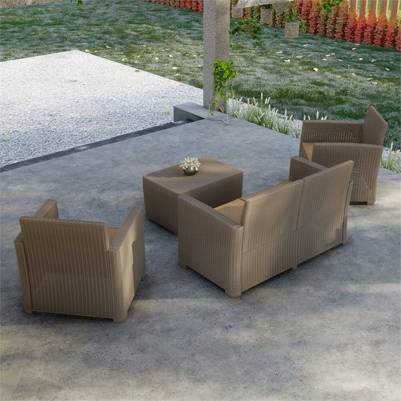 Techni Mobili Alta Plastic 4-Piece Outdoor Sofa Set with 4-Seat in Gray