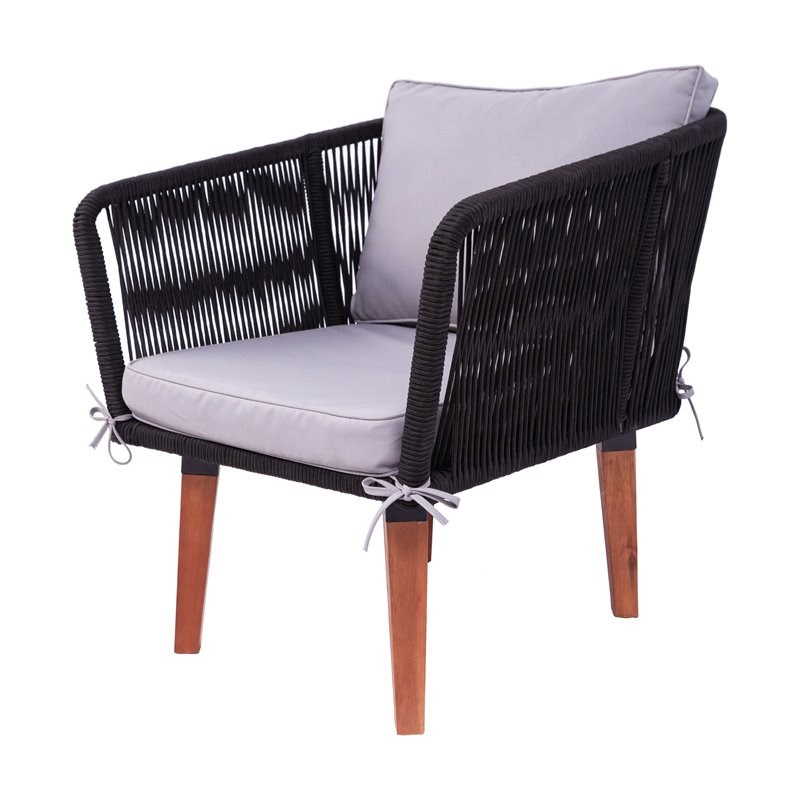 Techni Mobili Fassano 4-Piece Rope Woven Metal/Wood Patio Sofa Set in Black/Gray