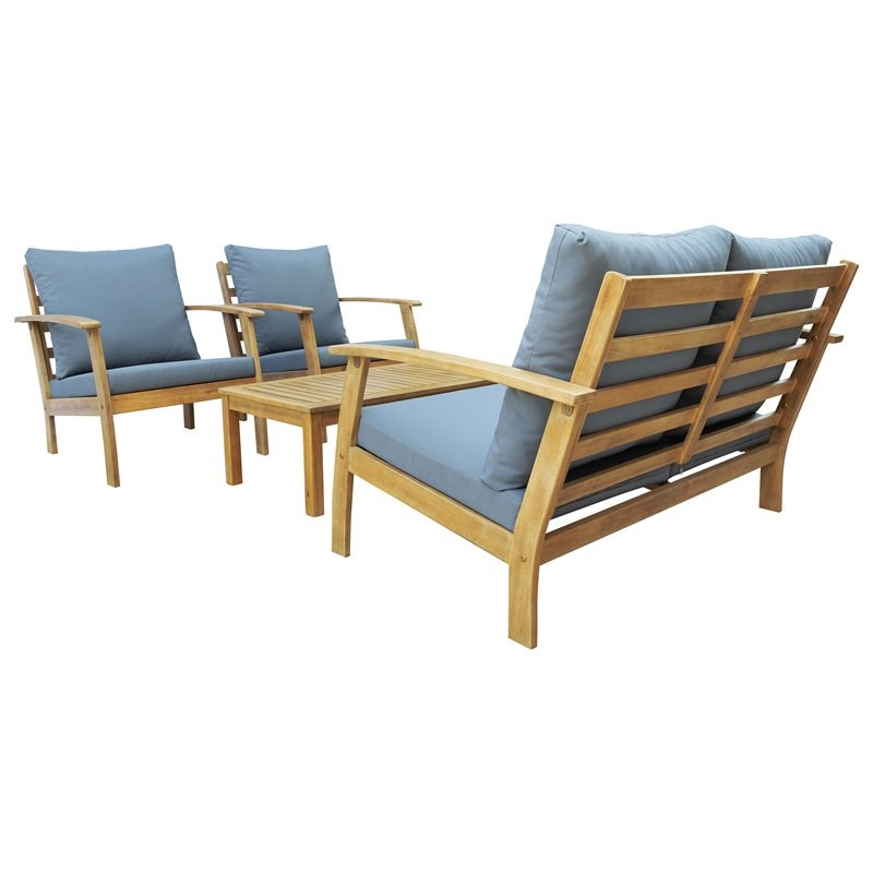 Techni Mobili Truwood 4-Piece Wood Patio Sofa Set in Brown/Gray